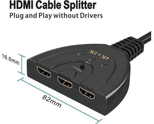 Alt view image 4 of 6 - HDMI Switch 3 Port 4K HDMI Switch 3x1 Switch Splitter with Pigtail Cable Supports Full HD 4K 1080P 3D Player