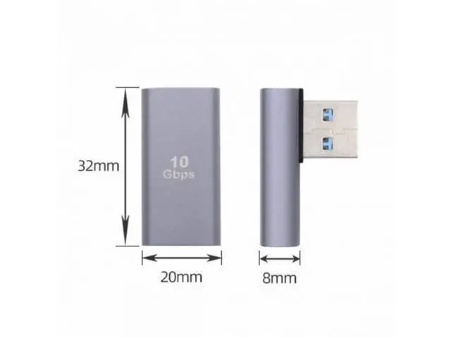 Alt view image 3 of 5 - 10Gbps USB3.0 Male to Female Extension Power Data Video Adapter Low Profile 90 Degree Left Angled Type