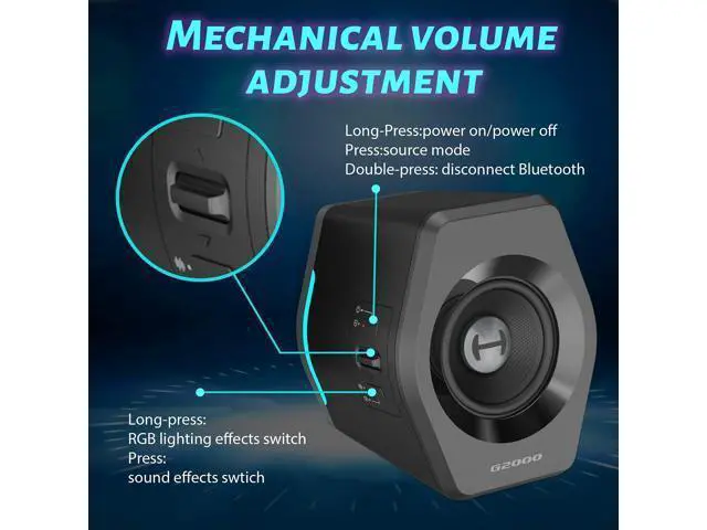 Alt view image 5 of 6 - Edifier G2000 32W PC Gaming Computer Speakers for Laptop Mac Desktop Computer Woofer Speakers Bluetooth USB 3.5mm AUX Inputs RGB Lights Multimedia Speakers Black