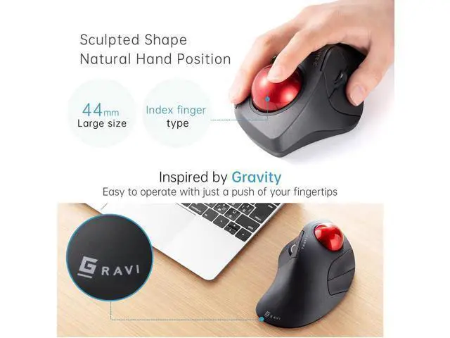 Alt view image 3 of 7 - Wired Ergonomic Trackball Mouse, Optical Rollerball Mice, Programmable Silent Buttons, 44mm Trackball, 600/800/1200/1600 Adjustable DPI, Compatible with MacBook, Laptop, Windows, macOS
