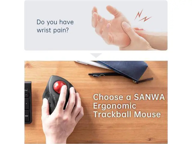Alt view image 2 of 7 - Wired Ergonomic Trackball Mouse, Optical Rollerball Mice, Programmable Silent Buttons, 44mm Trackball, 600/800/1200/1600 Adjustable DPI, Compatible with MacBook, Laptop, Windows, macOS