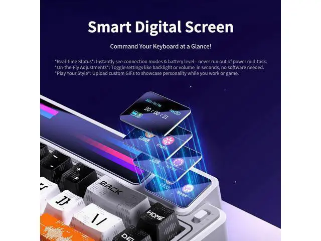 Alt view image 4 of 7 - AMG65 Mechanical Gaming Keyboard with Dual Screen, 65% Wireless Small Custom Keyboard RGB, Bluetooth/2.4G/Wired, Rapid Trigger, Hot Swappable for Windows Laptop PC Mac - Purple