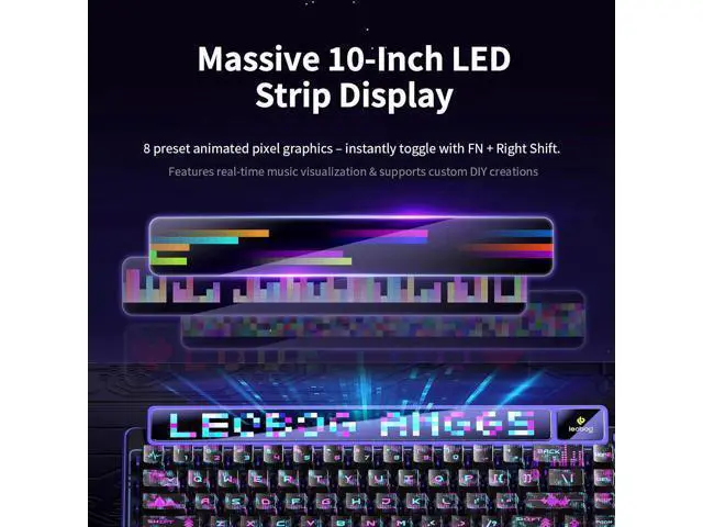 Alt view image 3 of 7 - AMG65 Mechanical Gaming Keyboard with Dual Screen, 65% Wireless Small Custom Keyboard RGB, Bluetooth/2.4G/Wired, Rapid Trigger, Hot Swappable for Windows Laptop PC Mac - Purple