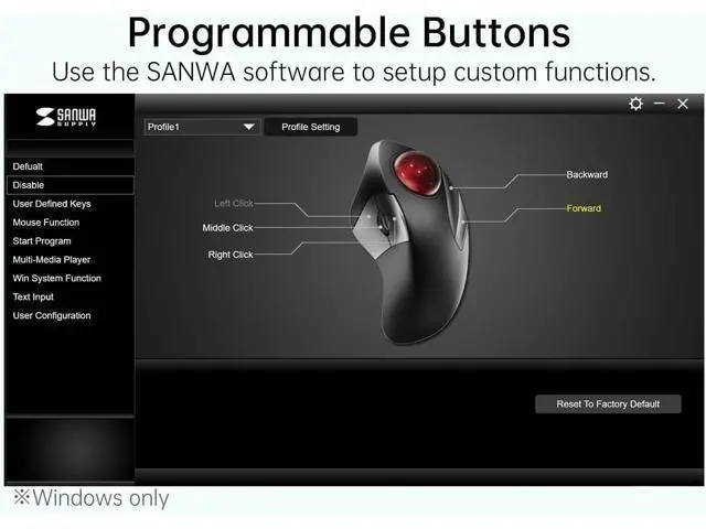 Alt view image 6 of 7 - Wired Ergonomic Trackball Mouse, Optical Rollerball Mice, Programmable Silent Buttons, 44mm Trackball, 600/800/1200/1600 Adjustable DPI, Compatible with MacBook, Laptop, Windows, macOS