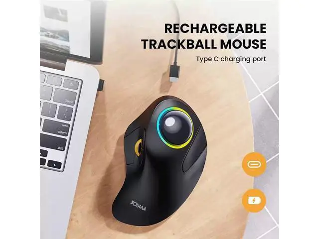 Alt view image 3 of 3 - RGB Backlit Bluetooth Trackball Mouse Wireless 2.4G Type-C Rechargeable, Ergonomic Design, for PC, Laptop, Mac, Desktop