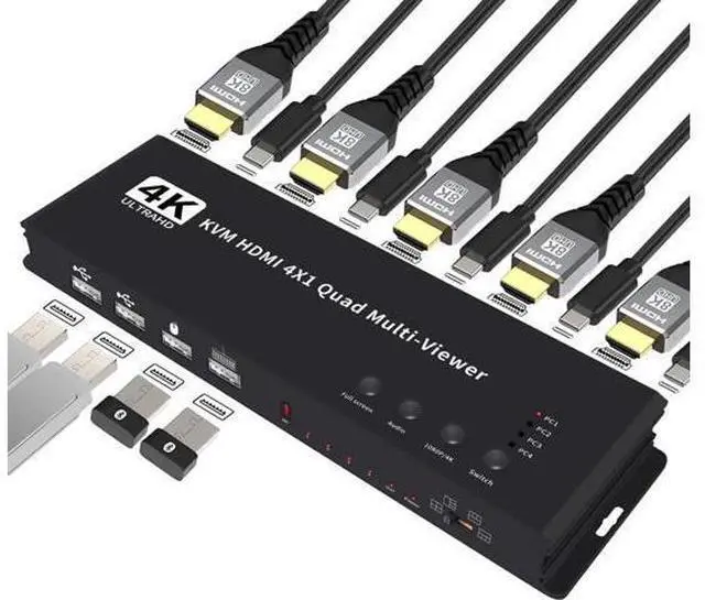 Main image of 4K HDMI KVM Switch 4x1 Quad Multi Viewer 4 in 1 Out KVM HDMI Processor Screen Multiviewer Seamless for 4 PC Share Mouse Keyboard(US Plug)