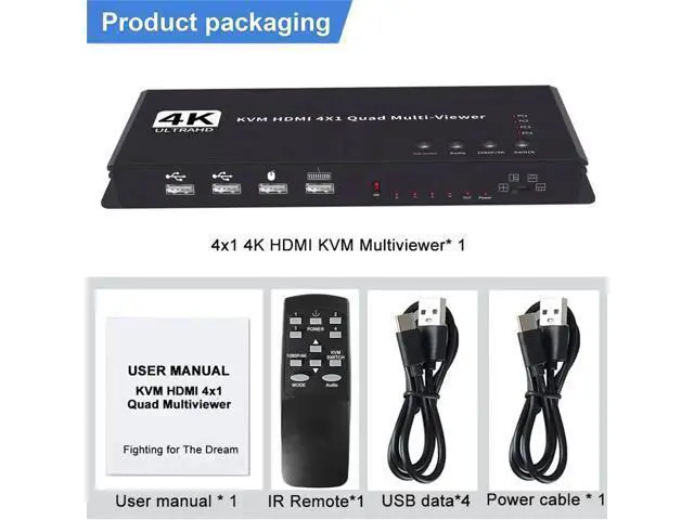 Alt view image 2 of 6 - 4K HDMI KVM Switch 4x1 Quad Multi Viewer 4 in 1 Out KVM HDMI Processor Screen Multiviewer Seamless for 4 PC Share Mouse Keyboard(US Plug)