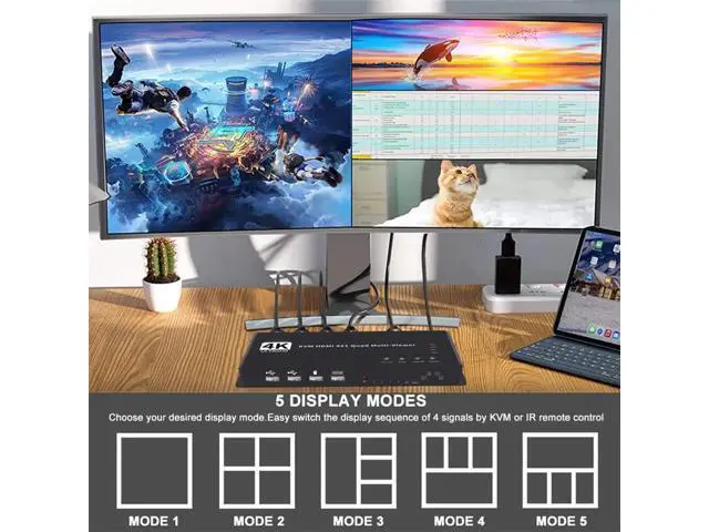 Alt view image 4 of 6 - 4K HDMI KVM Switch 4x1 Quad Multi Viewer 4 in 1 Out KVM HDMI Processor Screen Multiviewer Seamless for 4 PC Share Mouse Keyboard(US Plug)