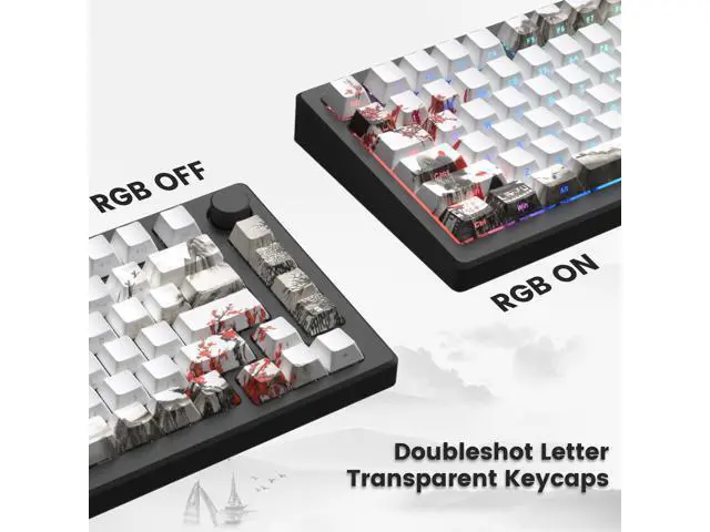 Alt view image 5 of 5 - Womier PBT Keycaps, Custom White Japanese Keyboard Keycaps 60 65 75 100 Percent, Shine Through Cherry Profile Keycaps, Doubleshot Side Print Dye Sub Keycaps Set 127 Keys, Cherry Blossom (White3)