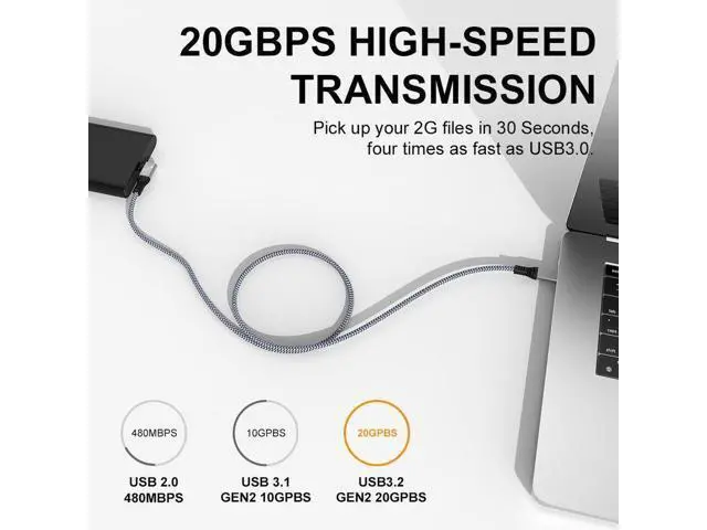 Alt view image 3 of 7 - 240W USB C to USB C Cable 10ft, USB C 3.2 Gen 2 Cable 20Gbps Data, 90 Degree Right Angle Thunderbolt 3 USB C to C Cable, 4K@60Hz Video Cord to Compatible with USB-C MacBook, i-Pad Pro, Monitor etc.