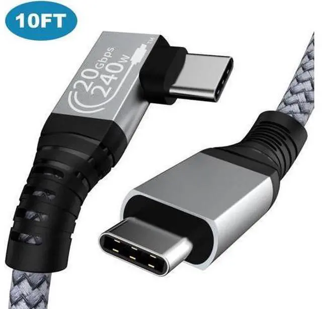 Main image of 240W USB C to USB C Cable 10ft, USB C 3.2 Gen 2 Cable 20Gbps Data, 90 Degree Right Angle Thunderbolt 3 USB C to C Cable, 4K@60Hz Video Cord to Compatible with USB-C MacBook, i-Pad Pro, Monitor etc.