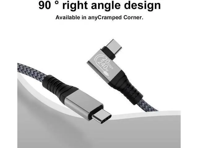 Alt view image 6 of 7 - 240W USB C to USB C Cable 10ft, USB C 3.2 Gen 2 Cable 20Gbps Data, 90 Degree Right Angle Thunderbolt 3 USB C to C Cable, 4K@60Hz Video Cord to Compatible with USB-C MacBook, i-Pad Pro, Monitor etc.