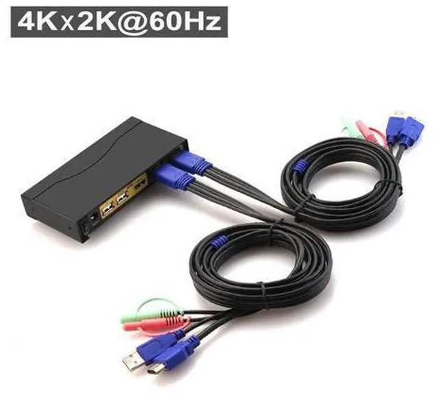 Alt view image 2 of 6 - CKLau 4Kx2K@60Hz 2 Port KVM HDMI Switch with Audio and Cable, Dual Port KVM Switch HDMI for 2 Computers Sharing Keyboard Mouse Monitor and USB 2.0 Peripheral Support HDMI 2.0, HDR 10, EDID