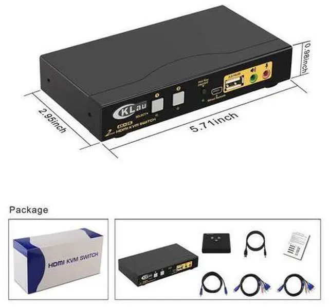 Alt view image 6 of 6 - CKLau 4Kx2K@60Hz 2 Port KVM HDMI Switch with Audio and Cable, Dual Port KVM Switch HDMI for 2 Computers Sharing Keyboard Mouse Monitor and USB 2.0 Peripheral Support HDMI 2.0, HDR 10, EDID