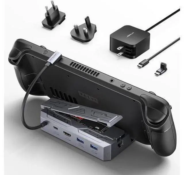 Main image of JSAUX M.2 Docking Station 6-in-1 for Steam Deck/ROG Ally with 65W AC Adapter Charger Set, HDMI 2.0 4K@60Hz, Ethernet, Dual USB-A 3.2 & USB-C Ports Compatible with Steam OLED HB0604 (SSD Not Included)