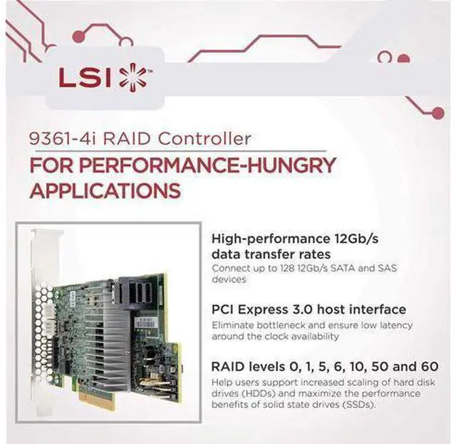 Alt view image 3 of 5 - LSI MegaRAID Controller 9361-4i 4-Port 12Gb/s SAS+SATA PCI-Express 3.0 Low Profile RAID Controller, Single