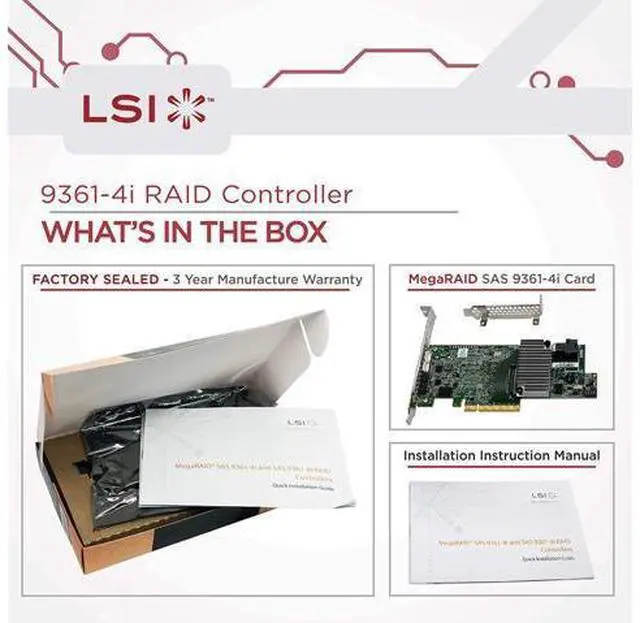 Alt view image 5 of 5 - LSI MegaRAID Controller 9361-4i 4-Port 12Gb/s SAS+SATA PCI-Express 3.0 Low Profile RAID Controller, Single