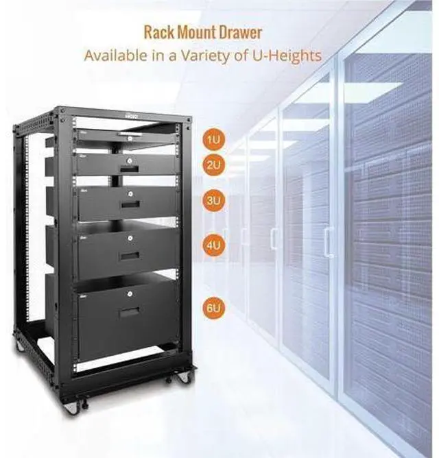 Alt view image 6 of 7 - 2U Rack Drawer,Rack Mount Drawer for 19in Network Equipment/Server/AV Rack or Cabinet Enclosure,Sliding and Lockable Server Rack Drawer - Load-Bearing 22lb (10kg),with Cable Management Holes