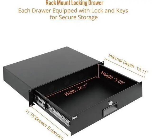 Alt view image 3 of 7 - 2U Rack Drawer,Rack Mount Drawer for 19in Network Equipment/Server/AV Rack or Cabinet Enclosure,Sliding and Lockable Server Rack Drawer - Load-Bearing 22lb (10kg),with Cable Management Holes