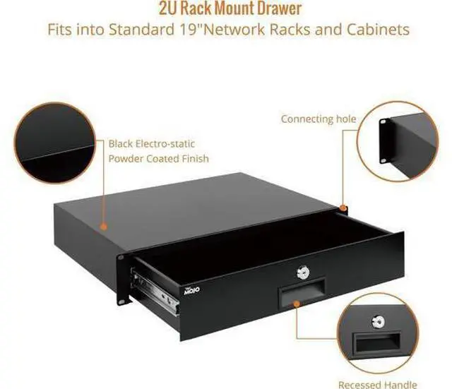 Alt view image 4 of 7 - 2U Rack Drawer,Rack Mount Drawer for 19in Network Equipment/Server/AV Rack or Cabinet Enclosure,Sliding and Lockable Server Rack Drawer - Load-Bearing 22lb (10kg),with Cable Management Holes