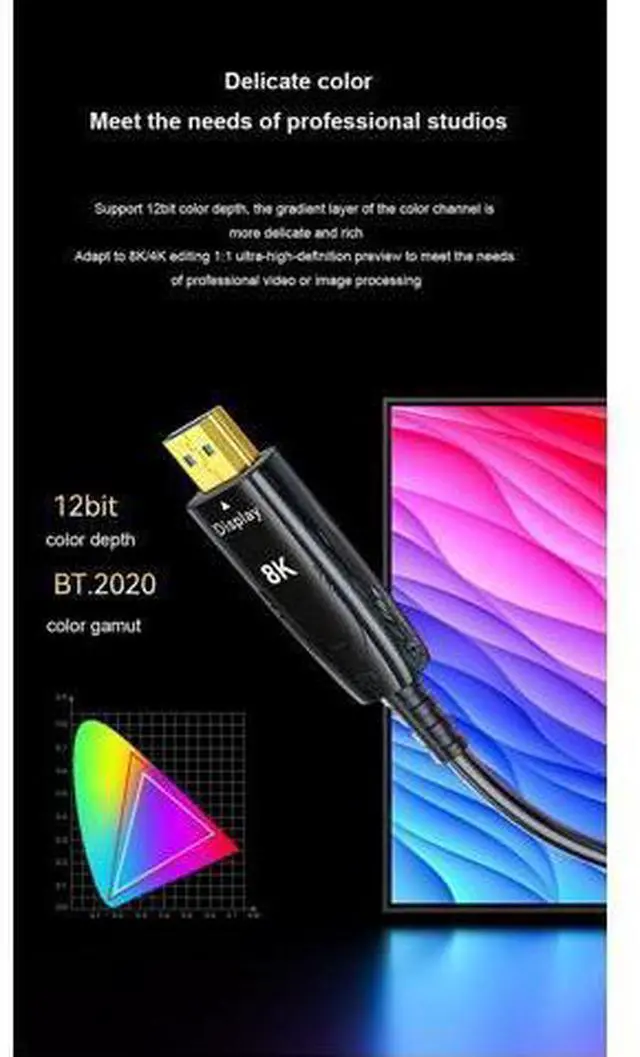 Alt view image 4 of 7 - DTECH HDMI 2.1 Fiber Optic Cable - Zero Lag, Zero Loss for 8K@60Hz & 4K@120Hz, Ultra-Slim 4.8mm Design