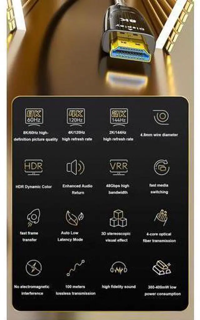 Alt view image 6 of 7 - DTECH HDMI 2.1 Fiber Optic Cable - Zero Lag, Zero Loss for 8K@60Hz & 4K@120Hz, Ultra-Slim 4.8mm Design