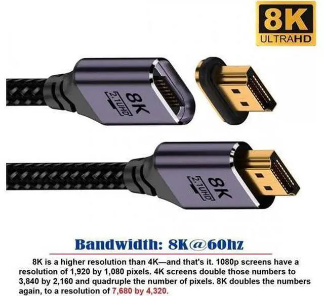 Alt view image 2 of 7 - ENFAIN 2.0M Magnetic Connector 8K Type-A HDMI 2.1 Male to Straight Male Video Cable for Laptop HDTV
