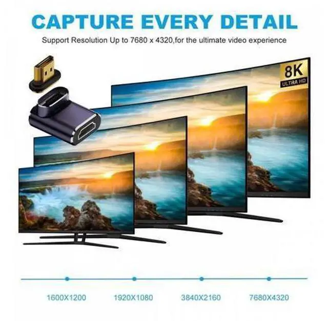 Alt view image 7 of 7 - ENFAIN 90 Degree Down Angled Vertical Magnetic 8K Type-A HDMI 2.1 Male to Female Straight Video Adapter for Laptop HDTV