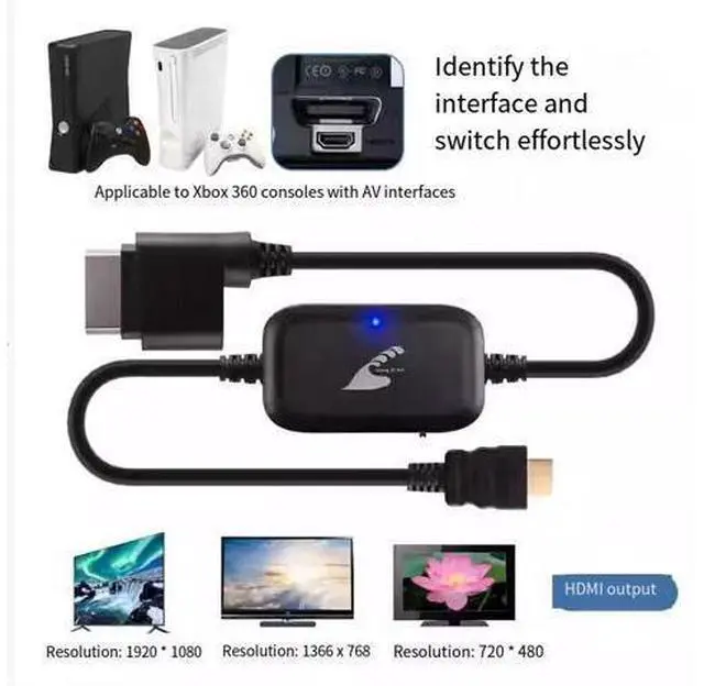 Alt view image 7 of 7 - ENFAIN Xbox 360 to HDMI HD Cable 2M Video Converter Cable for Xbox 360 Console (SV Version)