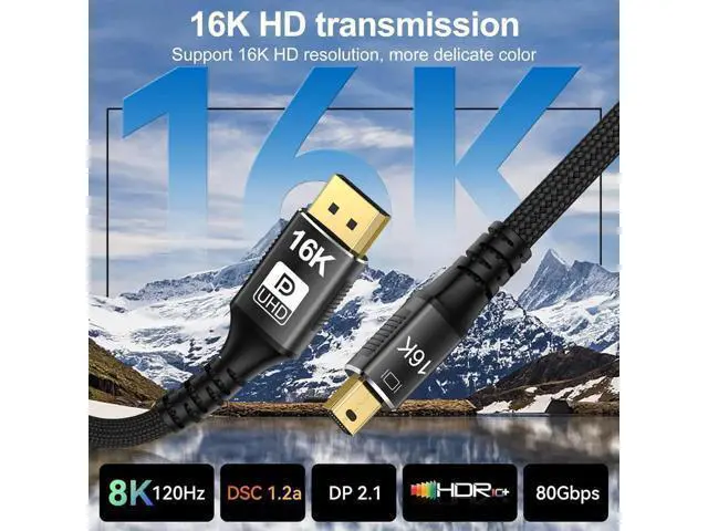Alt view image 6 of 7 - 16K Mini DisplayPort to Displayport 2.1 Cable 3.3Ft, MINI DP to DP Cable 16K@60Hz 8K@120Hz Thunderbolt 2(Video Output) Compatible with MacBook, iMac, Mac Mini to DP Monitor