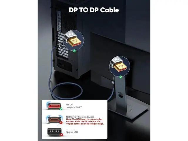 Alt view image 3 of 7 - 8K DisplayPort to DisplayPort Cable, Computer Monitor Cable 6.6 ft, 8K@60Hz, 4K@120Hz, Display Cable, Male to Male Display Port Cable, Gold-Plated DP to DP Cable