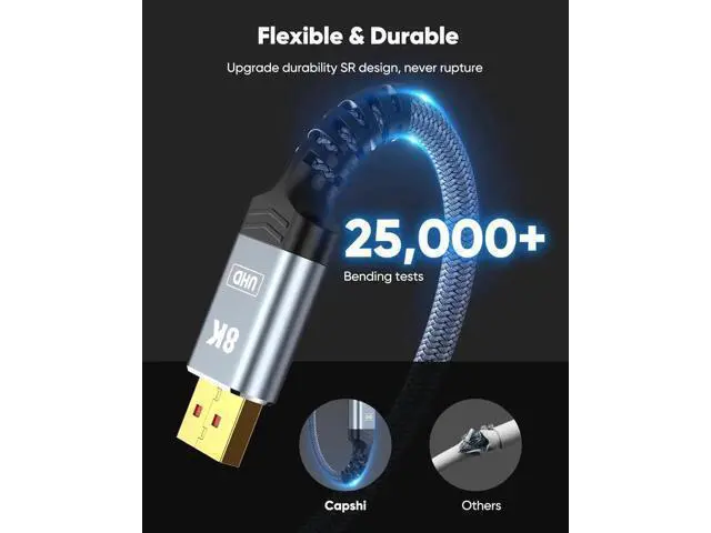 Alt view image 4 of 7 - 8K DisplayPort to DisplayPort Cable, Computer Monitor Cable 6.6 ft, 8K@60Hz, 4K@120Hz, Display Cable, Male to Male Display Port Cable, Gold-Plated DP to DP Cable