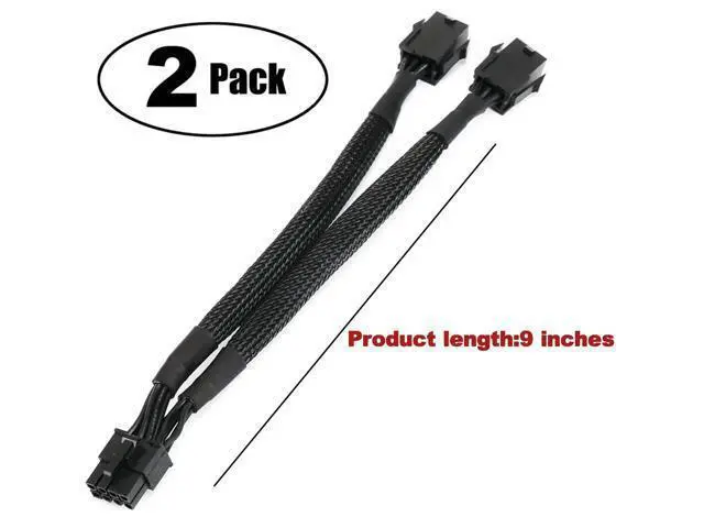Alt view image 2 of 4 - OIAGLH Dual 6 Pin Female to 8 Pin Male GPU Power Adapter Cable Braided Sleeved 9 inches (2 Pack)