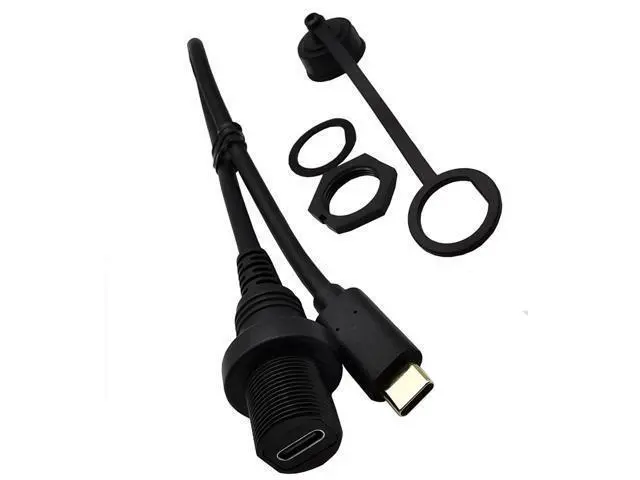 Alt view image 4 of 4 - 10Gbps Type C Car Mount Flush Panel Cable, Type C 3.1 Male to USB C Female Waterproof Gold Plated Cord for Yacht, Motorcycle (0.3m )