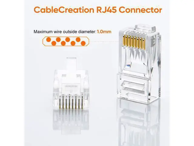 Alt view image 3 of 6 - CableCreation Cat6 RJ45 Connectors, 100-PACK Cat6 RJ45 Ends, Ethernet Cable Crimp Connectors UTP Network Plug for Solid Wire and Standard Cable, Transparent