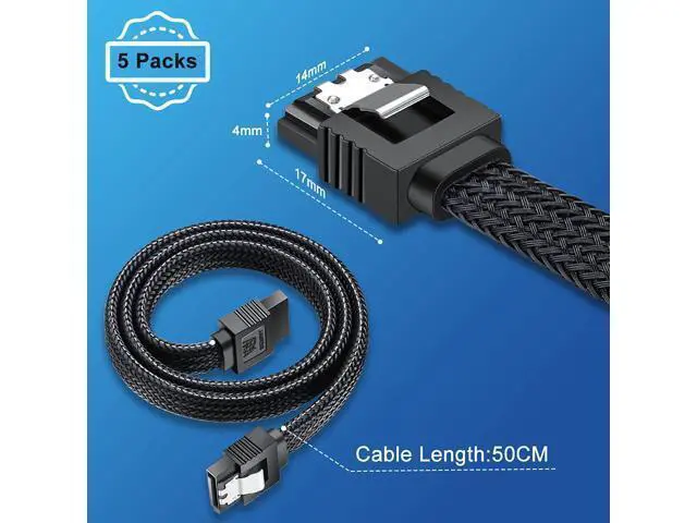 Alt view image 6 of 7 - SATA III Cable Electop 6Gbps Straight HDD SDD Data Cable SATA 3.0 Nylon Braided Cable with Locking Latch for SATA HDD SSD CD Driver CD Writer(20 Inch Black 5 Pack)