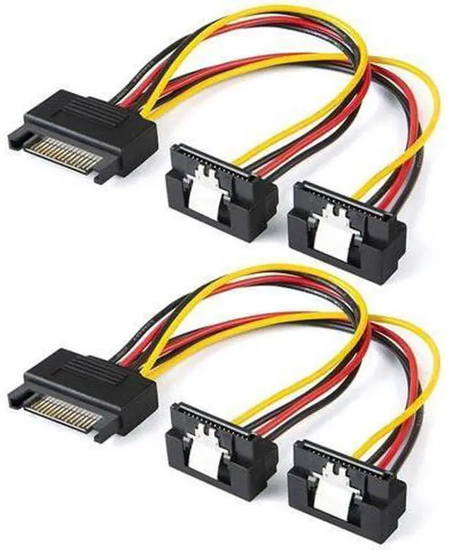 Main image of SATA Power Cable, 2-Pack 8-Inch SATA 15 Pin Male to 2XSATA 15 Pin Down Angle Female Power Splitter Cable
