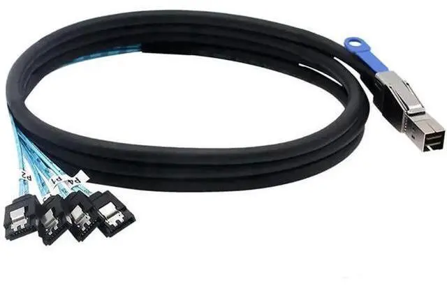 Alt view image 2 of 5 - Mini SAS HD SFF-8644 with IC to 4 x SATA 7-Pin Cable \u2013 6Gbps High-Speed Server Hard Drive Interconnect, 28AWG Copper Wire (0.5m)