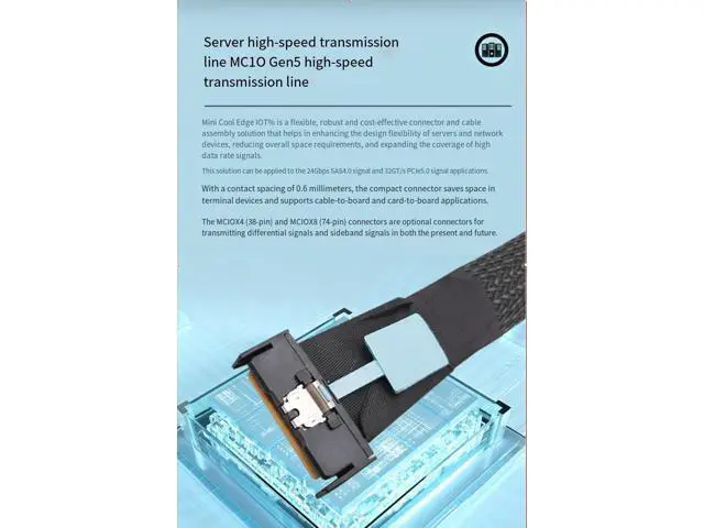Alt view image 4 of 5 - Gen5 Slimline sas MCIO 8X to 2*SFF-8654 4X server data to PCIE5 0.5M