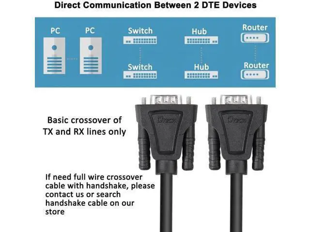 Alt view image 2 of 7 - DTech 5ft DB9 to DB9 RS232 Serial Cable Male to Male Simple Null Modem Cord Cross TX RX line 2 Pin Crossed Without Handshake for Computer Data Communication (5 Feet, Black)