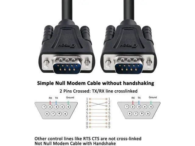 Alt view image 4 of 7 - DTech 5ft DB9 to DB9 RS232 Serial Cable Male to Male Simple Null Modem Cord Cross TX RX line 2 Pin Crossed Without Handshake for Computer Data Communication (5 Feet, Black)