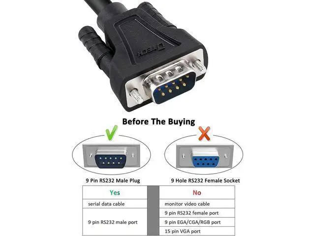 Alt view image 5 of 7 - DTech 5ft DB9 to DB9 RS232 Serial Cable Male to Male Simple Null Modem Cord Cross TX RX line 2 Pin Crossed Without Handshake for Computer Data Communication (5 Feet, Black)
