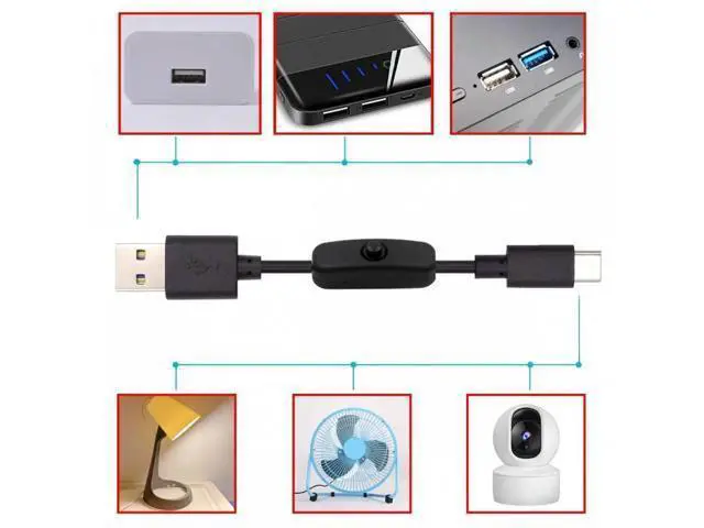 Alt view image 2 of 7 - Type-C USB2.0 to Type-A Cable with On Off Power Switch Button USB-C for DC 5V Desk Lamp Fan Camera