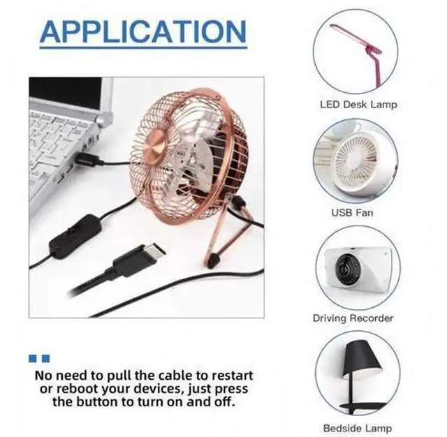 Alt view image 3 of 7 - Type-C USB2.0 to Type-A Cable with On Off Power Switch Button USB-C for DC 5V Desk Lamp Fan Camera