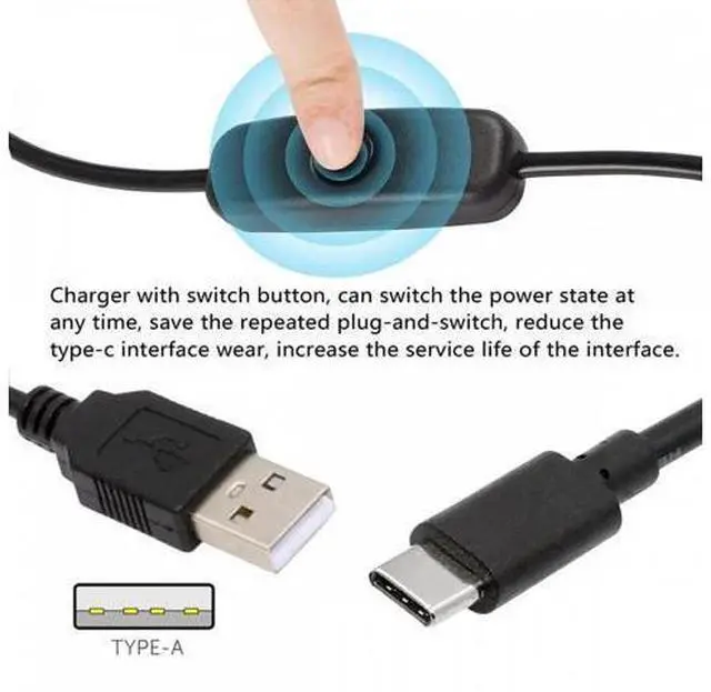 Alt view image 4 of 7 - Type-C USB2.0 to Type-A Cable with On Off Power Switch Button USB-C for DC 5V Desk Lamp Fan Camera
