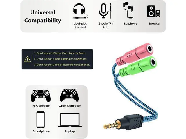 Alt view image 4 of 7 - Headphone Mic Splitter 3.5mm Headset Adapter (Microphone + Audio) 2 TRS Female to TRRS Male CTIA Stereo Jack Y Cable Compatible for Dual-Plug Gaming Headset to Xbox PS4 Phone Laptop PC