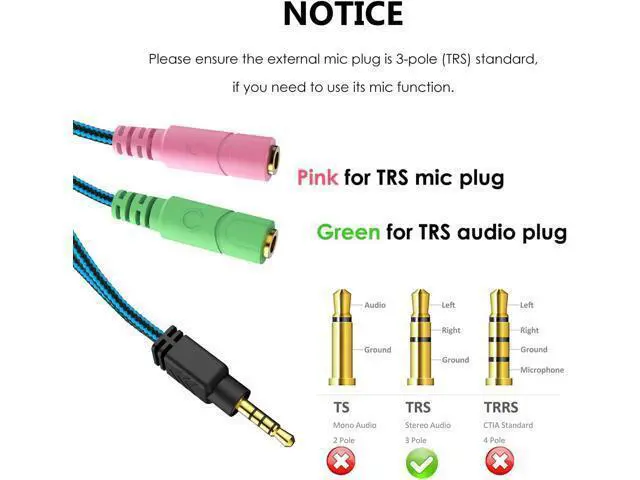 Alt view image 5 of 7 - Headphone Mic Splitter 3.5mm Headset Adapter (Microphone + Audio) 2 TRS Female to TRRS Male CTIA Stereo Jack Y Cable Compatible for Dual-Plug Gaming Headset to Xbox PS4 Phone Laptop PC