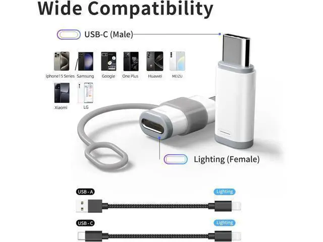 Alt view image 7 of 7 - 4 Pack Lightning to USB C Adapter for iPhone 15/16/16 Pro Max/Plus S24 Support Charging & Data Transfer Type C Charger Connector Cable Lightning Female to USB C Male Adapter Not for Audio