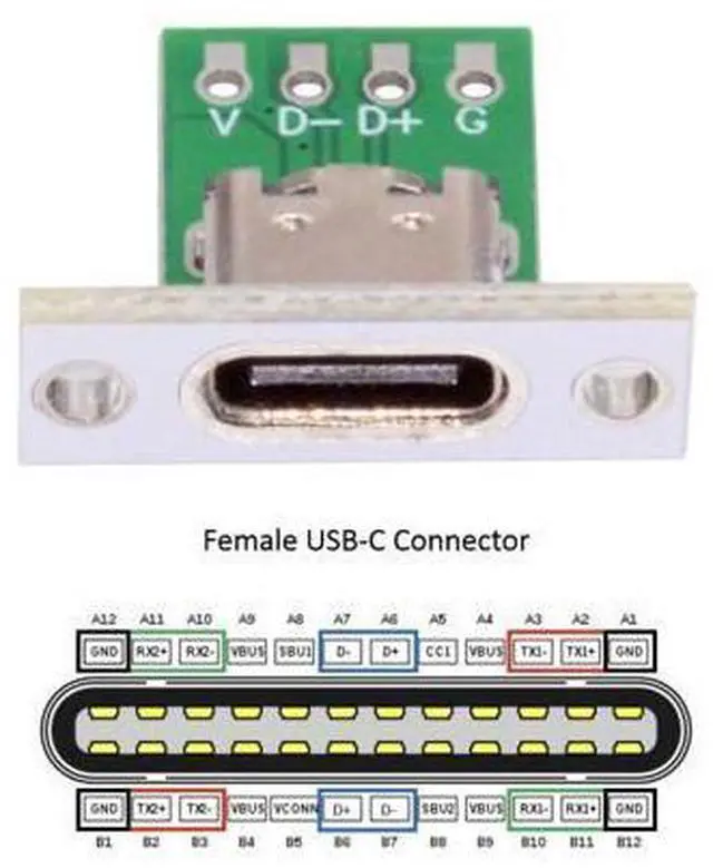 Alt view image 3 of 7 - 5 Pack USB C DIY Connector USB C 24Pin Female Socket Port Repair Replacement Solder Adapter with Panel Mount Screw Hole