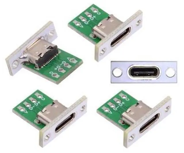 Main image of 5 Pack USB C DIY Connector USB C 24Pin Female Socket Port Repair Replacement Solder Adapter with Panel Mount Screw Hole